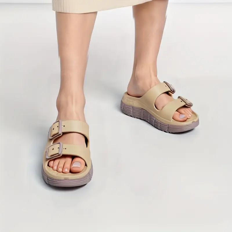 Women’s Premium Dual‑Layer Double‑Strap Sandals feature ergonomic arch support to eartabse post‑workout pressure on feet, joints and lower back. Breathable, they fit daily, indoor, outdoor, beach and vacation wear perfectly. Walking Shoes Slide