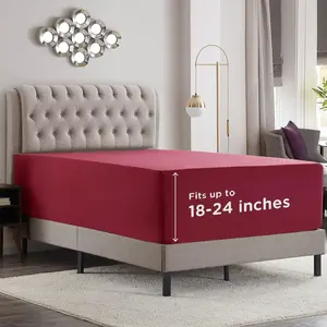 Burgundy Red Extra Deep Pocket Sheet Queen, Queen Sheet Only Easily Fits 18 to 24 Inch, Super, Wrinkle-Free Bottom with Corner Straps