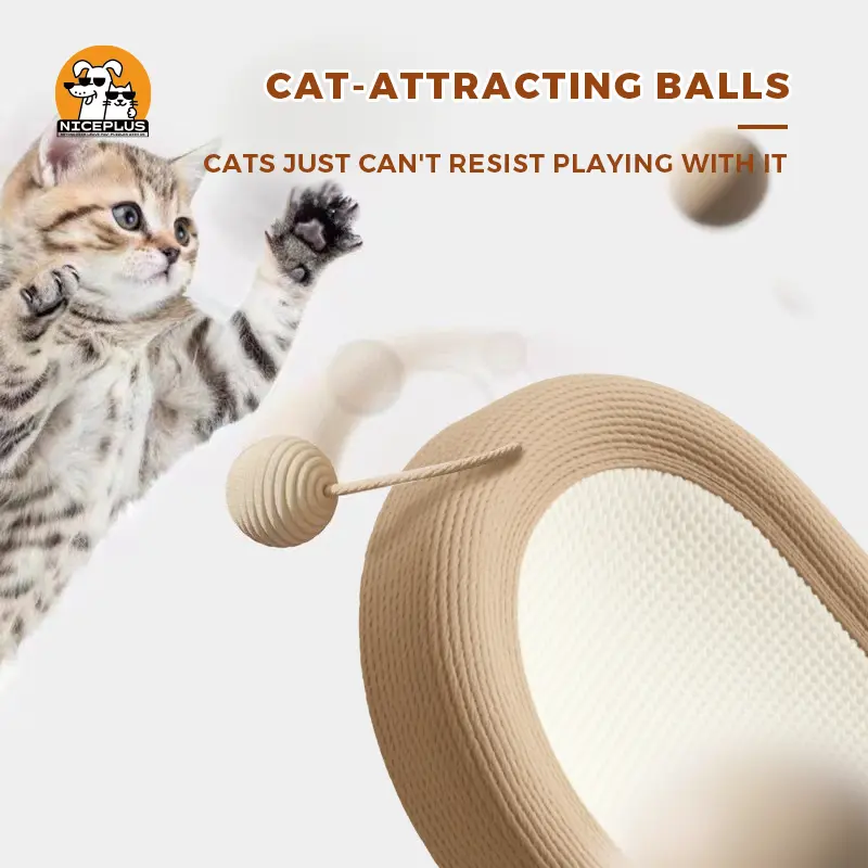NICEPLUS 2-in-1 Cat Scratcher Lounge Bed, Play and Rest Design, Sisal Cardboard Mix, No Paper Scraps, Anti Overturning, Heavy Duty Plant Fiber, Non-Toxic, Eco-Friendly