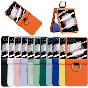 Candy-colored ring-shaped phone case with hinge protection, equipped with screen protector, hard PC back panel to protect the phone case, Flip Cover. Suitable for Samsung Galaxy Z Flip7, Z Flip7FE, Z Flip6, Z Flip5