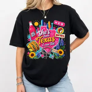 She's From Texas I Can Tell T-shirt, She's From Texas Pink Design Shirt, Western Shirt, Texas Girl Graphic Tee, Womenswear Full Sizes S-4XL