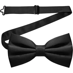 Men's Pre-Tied Polyester Jacquard Satin Bow Tie Set - Adjustable, Heavy-Stitched, Silky Solid Color Formal Event Accessory with 1 Pocket Square