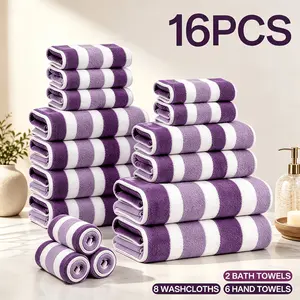 16/8pcs Towel Set, Ultra-fine Fibers Bath Towel, with A Soft And Comfortable Touch And Excellent Water Absorption Ability. Includes 2 Bath Towels, 4 Hand Towels & 2 Washcloths, Very Suitable for Family Use, Perfect for Bathrooms, Hotels, And Saunas-289gsm