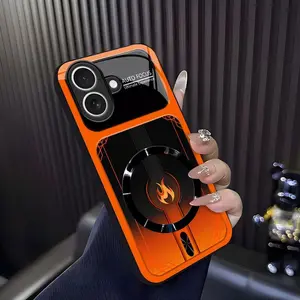 Cyber Mecha Flame MagSafe Compatible High Gloss Tempered Glass Protective Case with Shockproof Frame for [iPhone 17] 952