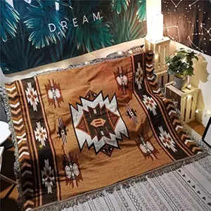 Eyesoul Aztec Throw Blanket Native American Blanket Southwestern Boho Decor Reversible Woven Tassels Mexican Blankets and Throws for Couch Bed Chair Wall Tapestry Livingroom Outdoor Beach Brown
