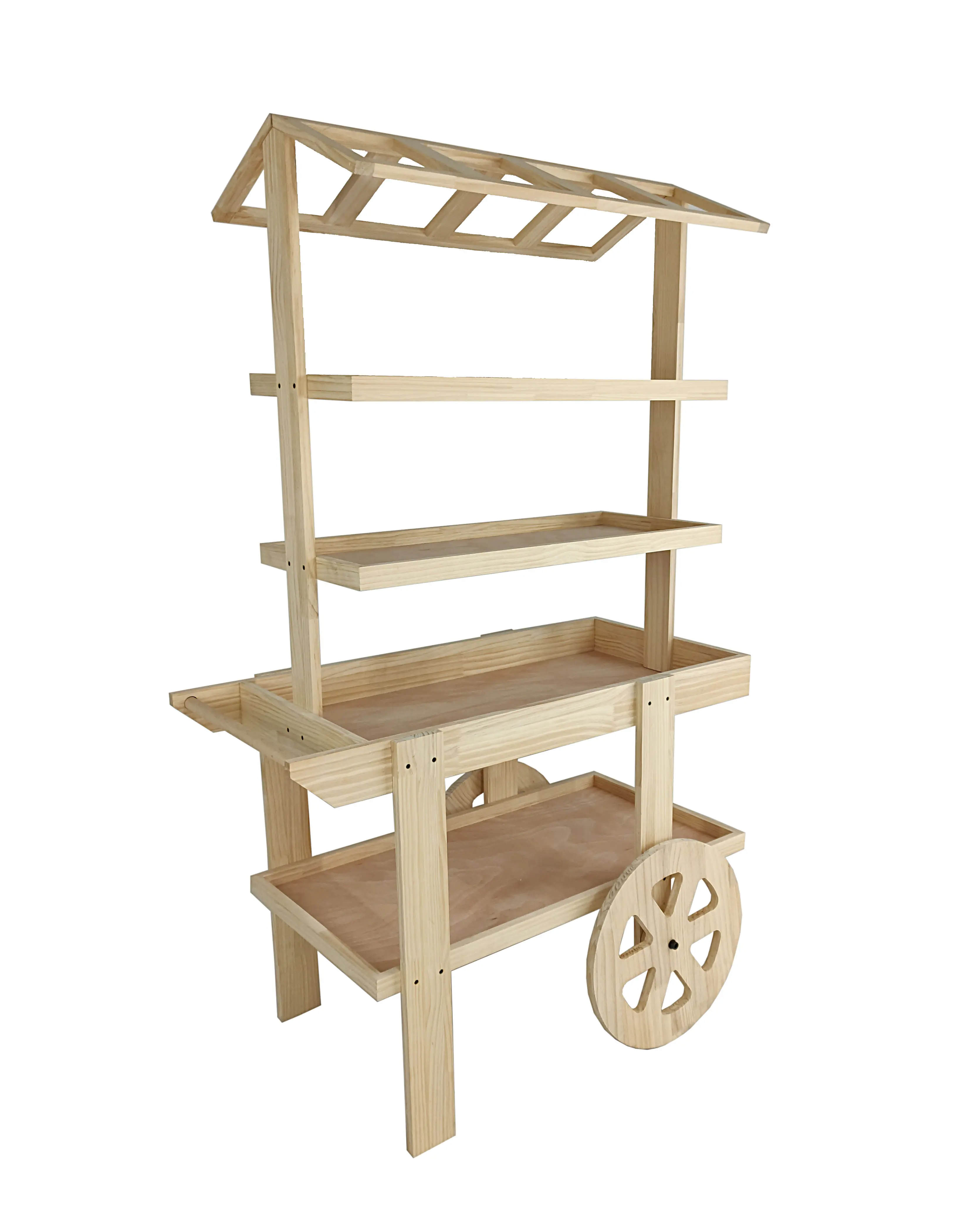 FixtureDisplays® Flower Cart Vending Cart Farmers Market County Fair Wagon Wood Stall Stand Rolling Shelf Retail Booth Kiosk  42.0" Long x 68" Tall x 25.0" Wide 19402-new-NF