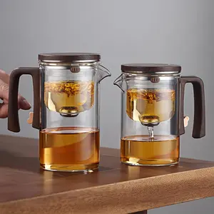 Glass Teapot with Wooden Handle, 1 Count Magic Glass Teapot with Filter, Tea Making Tool for Home Office Use, Gift for Tea Lovers, Glass Tea Kettle