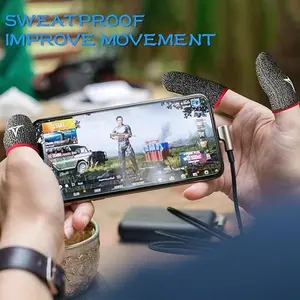 8 Pack Gaming Finger Sleeves for Mobile Gaming, 0.3mm Silver Fiber, Smooth Operation, Anti-Sweat, Extremely Thin, Nuozme Finger Sleeves Fit Mobile Phone Tablet Devices(Black)