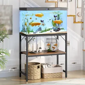 20 Gallon Fish Tank Stand, Aquarium Stand with 2-Tier Storage Shelves, Heavy Duty Breeder Turtle Terrarium Stand Rack for Home Office, 24.0" L x 11.8" W x 24.4" H, Rustic Brown FTHR2001