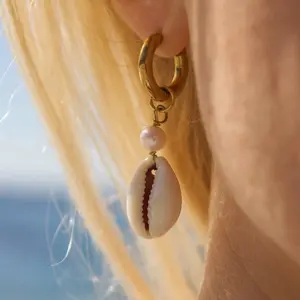 Gold Kaimana Cowrie Shell Hoops