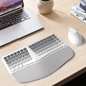 MOFii 1 Set BOMI Wireless Keyboard and Mouse Combo, Gray-White Ergonomic, Split Wrist-Rest Keyboard + Vertical Mouse, Anti-Carpal Tunnel for Office, No Numeric Keypad, Compatible with Laptop & Desktop, US Qwerty (Battery Not Included)