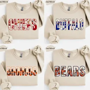 All Football Teams Letter Player crewneck Sweatshirt, All Team Football Sand Sweater for Football Fans Collar for Men Women Cotton, Unisex Game Day Shirt Gift , Menswear Tops U7