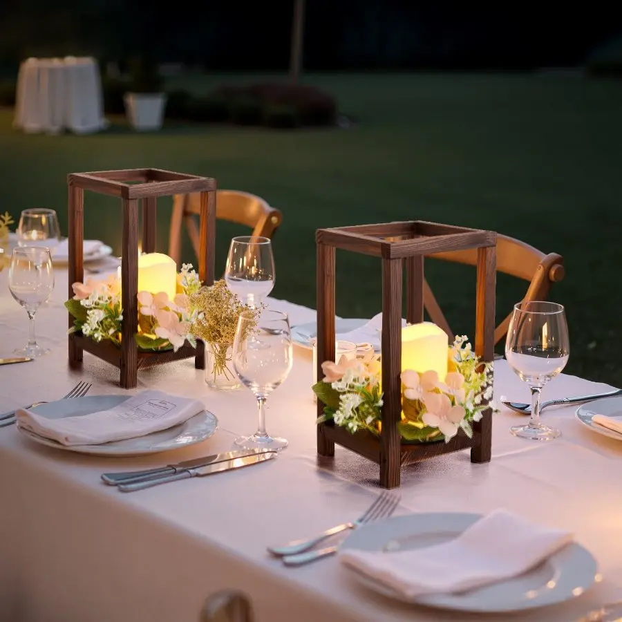 VEVOR 24 Pcs Wooden Wedding Lantern, Cedar Wood and Plastic Wooden Lantern Candle Holder, Rustic Decorative Home Centerpiece Ideal for Wedding Table Party Farmhouse Indoor Decor, Brown