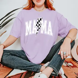 Mommy Mama Shirt - Mama Lightning Bolt Checkered WHT Shirt - Mother's Day Retro Boho Tee