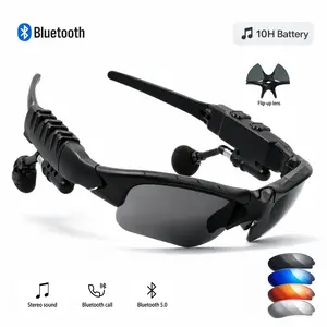 Wireless Audio Smart Sunglasses – Bluetooth Sport Glasses with Built-In Earbuds, Flip-Up Tinted Lens, Hands-Free Calls & Music, Adjustable Fit for Men & Women (Black/Blue/Yellow/Mirrowr)