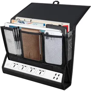 Bedside Caddy Hanging Bed Organizer Storage Bag Pocket with Power Strip Holder Multifunctional Organizer Caddy for Remotes Phone Glasses Magazines Tablets Accessories 7 pocket