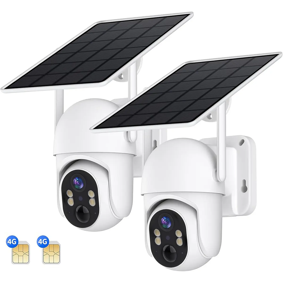 2-Pack Solar LTE Outdoor Security Camera with Solar Panels, 4G LTE Cellular Trail Camera with Night Vision, 360 ° Live Video, PIR Motion Alerts, 2.7K Color, Remote Access for Farm/Jobiste - White/Black Solar Wireless Camera Wireless Security Cameras