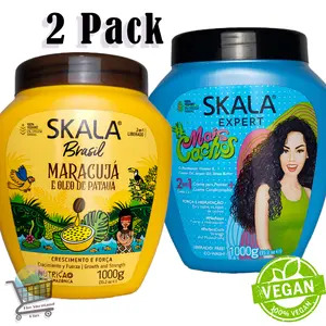 SKALA Hair Care Set / Expert More curly 2 in 1 Conditioning Treatment Cream ( Mais Cachos )  +  Brasil Pasion Fruit & Pataua Oil Treatment Cream ( Brasil Maracuya ) - Nourish, Strengthen / Each Bottle 1 kg - 35.2 oz Conditioner Haircare Comfort leave in