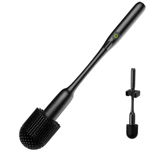 EKZ Electric Toilet Brush with UV Light for Stain Removal, 2-Speed Rotating Brush Head, 360° Deep Cleaning, Silicone Brush Head, Antibacterial, Long Handle, Wall-Mounted, No Drilling Required, Bathroom/Toilet Cleaning