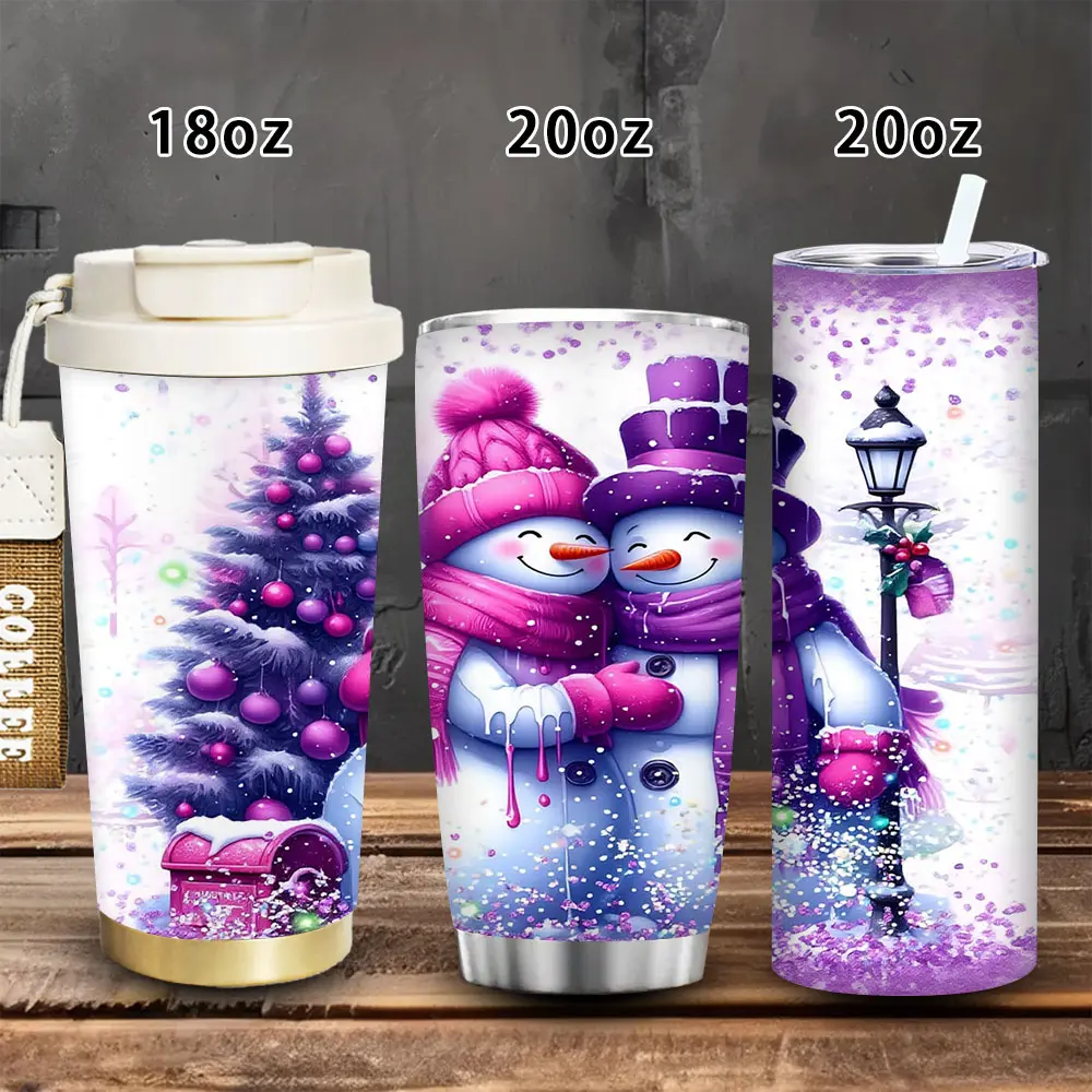 1pc Romantic Snowman Christmas Insulated Flask Tumbler (18oz/20oz) with Lid & Straw, Winter Travel Mug, Ideal Gift for Women, Perfect for Valentine’s Day, Birthday, Iced/Hot Coffee Cup, Flasks