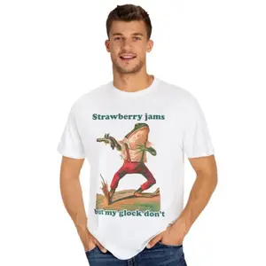 Strawberry Jams But My Glock Don't Shirt -Funny T-shirt Tshirt Tee T Tees Meme Unisex Men Women Ladies Adult Sayings