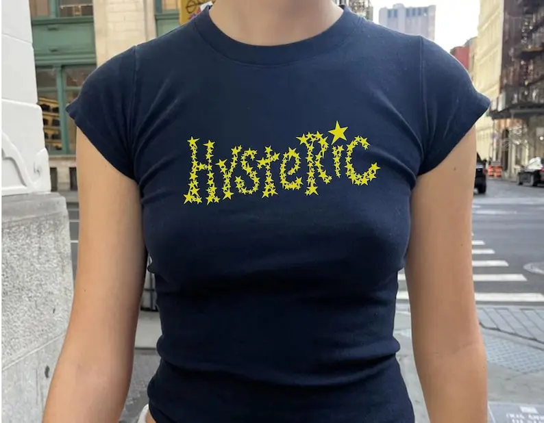 Retro Graphic Tee, Hysteric Star Baby Tee, Cute Womens Baby Tee, Coquette, Indie Sleaze Baby Tee, Retro Goth Tee, Kidcore Baby Tee