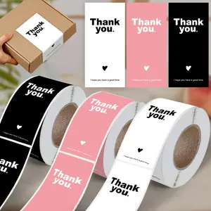 100PCS/roll simple pink white black thank you sticker rectangular sealing sticker gift packaging decorative label gift box sealing sticker Sticky Labels Aesthetic Stickers