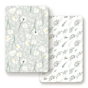 Stretchy Ultra Soft Jersey Knit Fitted Pack n Play Sheets Set 2 Pack, Universal Fitted Portable Pack and Play/Mini  Sheets for Girls, Stylish Watercolor Daisy Flower