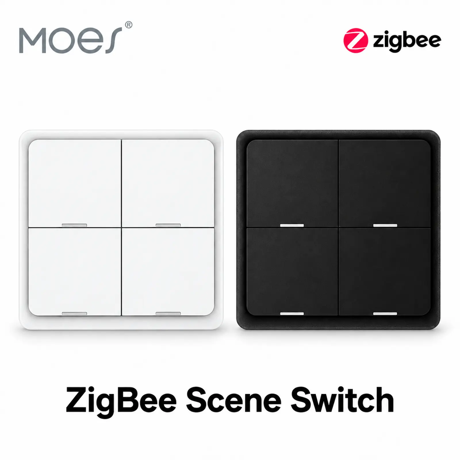 MOES 4-Gang Zigbee Button Scene Remote Switch - Battery-Powered, Stick-Anywhere Indoor Control, Plug & Play 1-Press Trigger for Plugs/Bulbs/Fans, 2 Color Options for Home Users