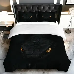 3PCS Duvet Cover Set, 1 Duvet+2 Pillowcases(Without filler), Black Snake Wildlife Exotic Bold Intense theme, Halloween bedding set, Snake Print Luxury Suitable for decoration Bedroom, Dormitory, Studio, Living Room.