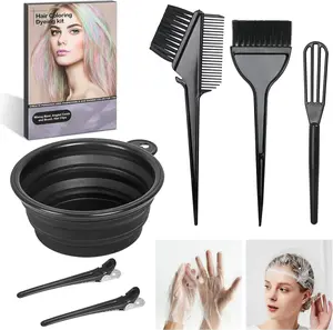 8 Pcs Hair Coloring Kit - Professional Hair Dye Tools for Home Salon Use with Bowl, Brush, Comb, Clips, Gloves & Shower Cap - Reusable Supplies (8, Black)