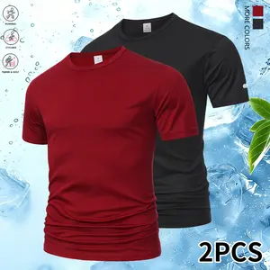 Set of 2: men’s solid-color T-shirts — short-sleeve athletic/fitness and casual wear for everyday use, beach walks | Summer menswear