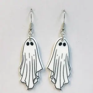 White Ghost with Black ear hook earrings