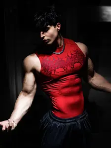 Men'S Sports Compression Tank Top | Sleeveless, High Stretch, Crew Neck, Geometric-patterned, Moisture-wicking, Breathable Knitted Fabric for Basketball and Training