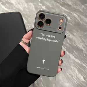 Cross And Faith Quote Pattern Dopamine Ins Style Solid Color Phone Case with Ultra Skin friendly Touch All Inclusive Lens Phone Case Suitable for iPhone 17 Pro Max Phone Case 17Air 17 16E 16 15Plus 15 Pro Max 14 13 12 Phone Cases