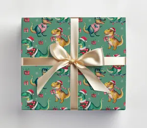 Funny Christmas Wrapping Paper Christmas Dinosaur Gift Wrap Roll, Skateboarding Dinosaur, Funny Holiday gift wrap