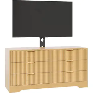 47" Fluted Wood TV Stand, 6-Drawer Modern Media Console for 32–85 Inch TVs