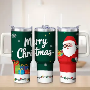Christmas Tumbler Mug Green Santa Claus Pattern Outdoor Picnic Camping Drinkware