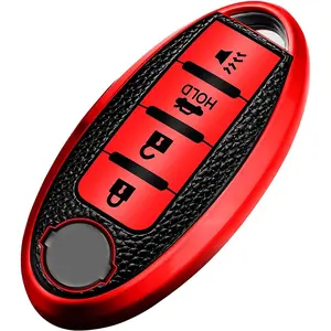 Key Fob Cover for Nissan, Premium Soft TPU Full Protection Key Case for Nissan Altima Rogue Sentra Maxima Pathfinder Frontier Titan 4-Buttons Smart Key Shells (Red)