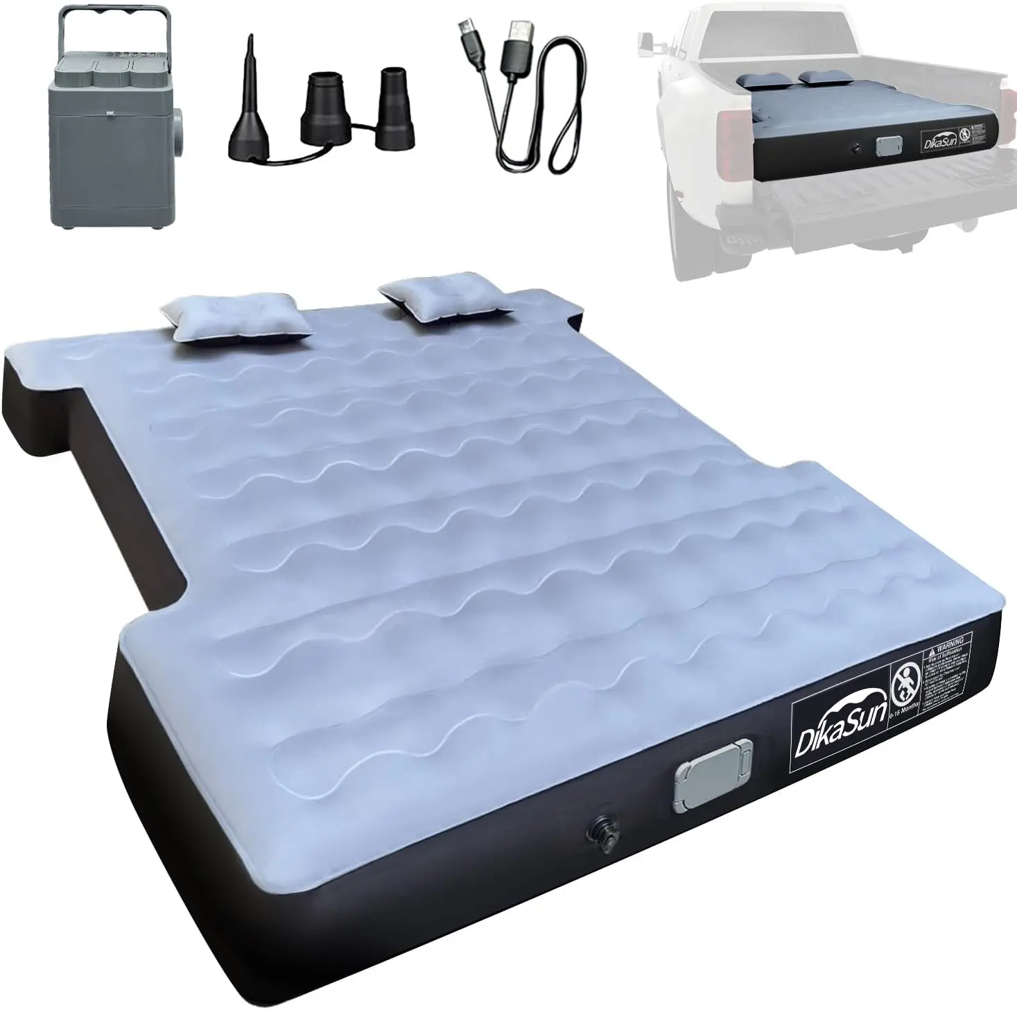 Heavy Duty PVC Inflatable Camping Mattress - Full Size Mattress for 6ft-6.5ft Truck Beds, Portable Travel Bed with Wireless Pump, Camping Equipment & Inflatable Pad Sleeping Mats for Outdoor Road Trips