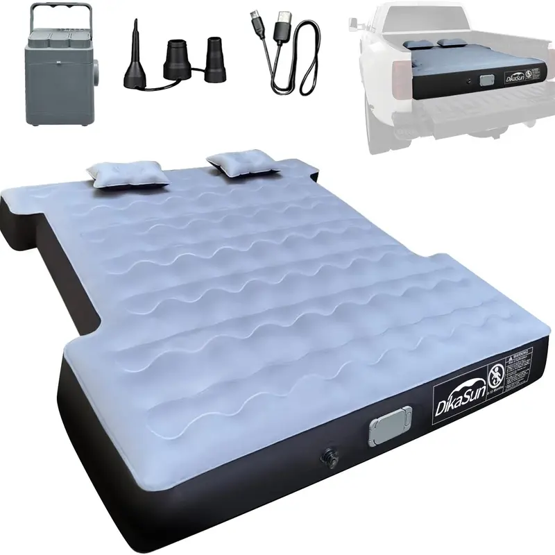 DIKASUN Heavy Duty PVC Full Size Bed - Self-Inflatable Portable Sleeping Mats for 6ft-6.5ft Truck Beds, Outdoor Camping Equipment with Wireless Pump for Road Trips, Inflatable Portable Pump Sleeping Mats toolupgrade