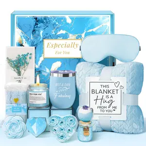 Birthday Gifts Basket for Women, Get Well Gifts, Spa Care Package with Flannel Blanket, Tumbler - Valentine's, Mother's Day, Christmas Gifts for Women, Mom, Wife, Girlfriend, Friends, Sister