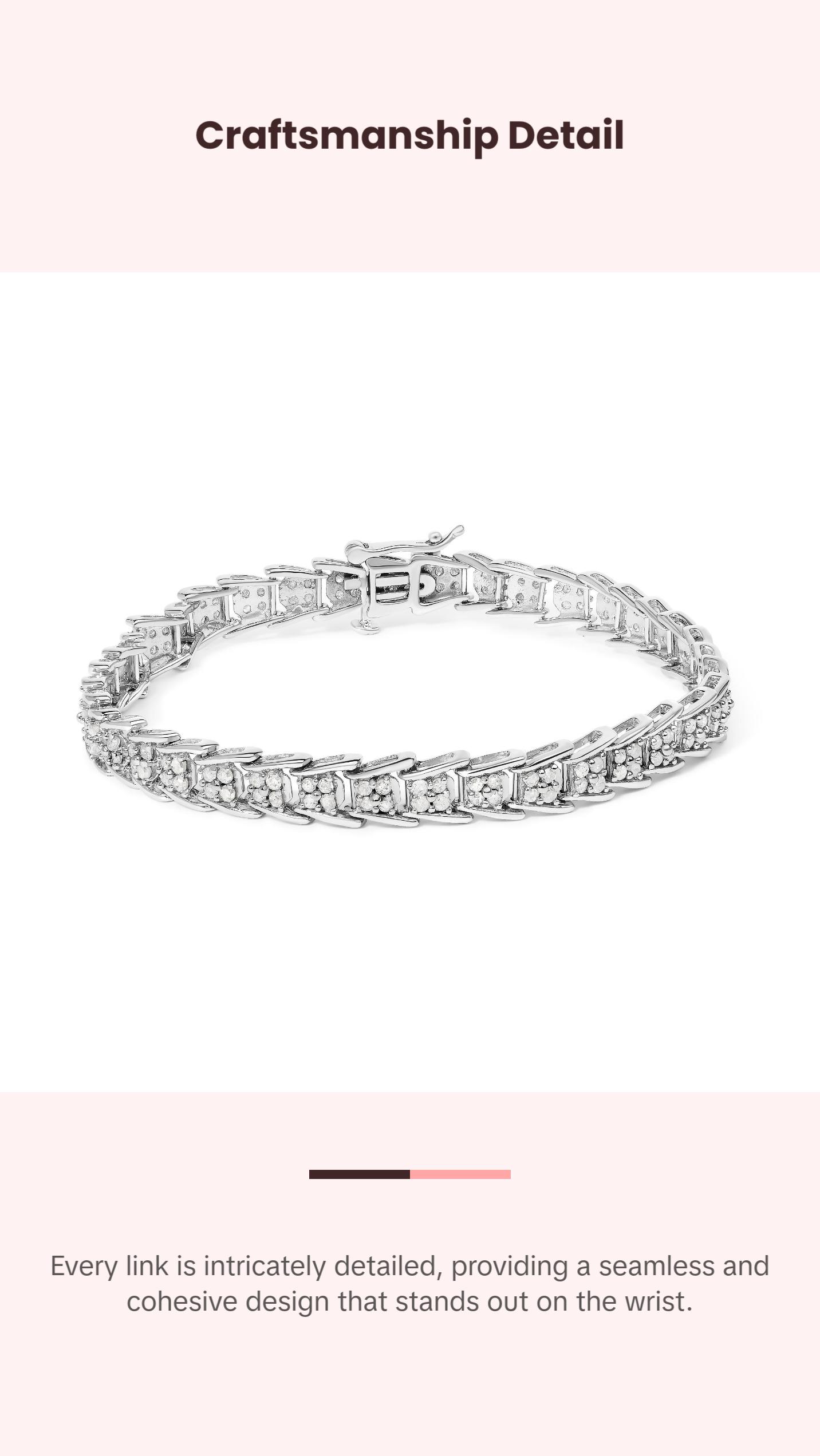 .925 Sterling Silver 2.0 Cttw Diamond Fan-Shaped Fancy Chevron Link Tennis Bracelet (I-J Color, I3 Clarity) - 7"