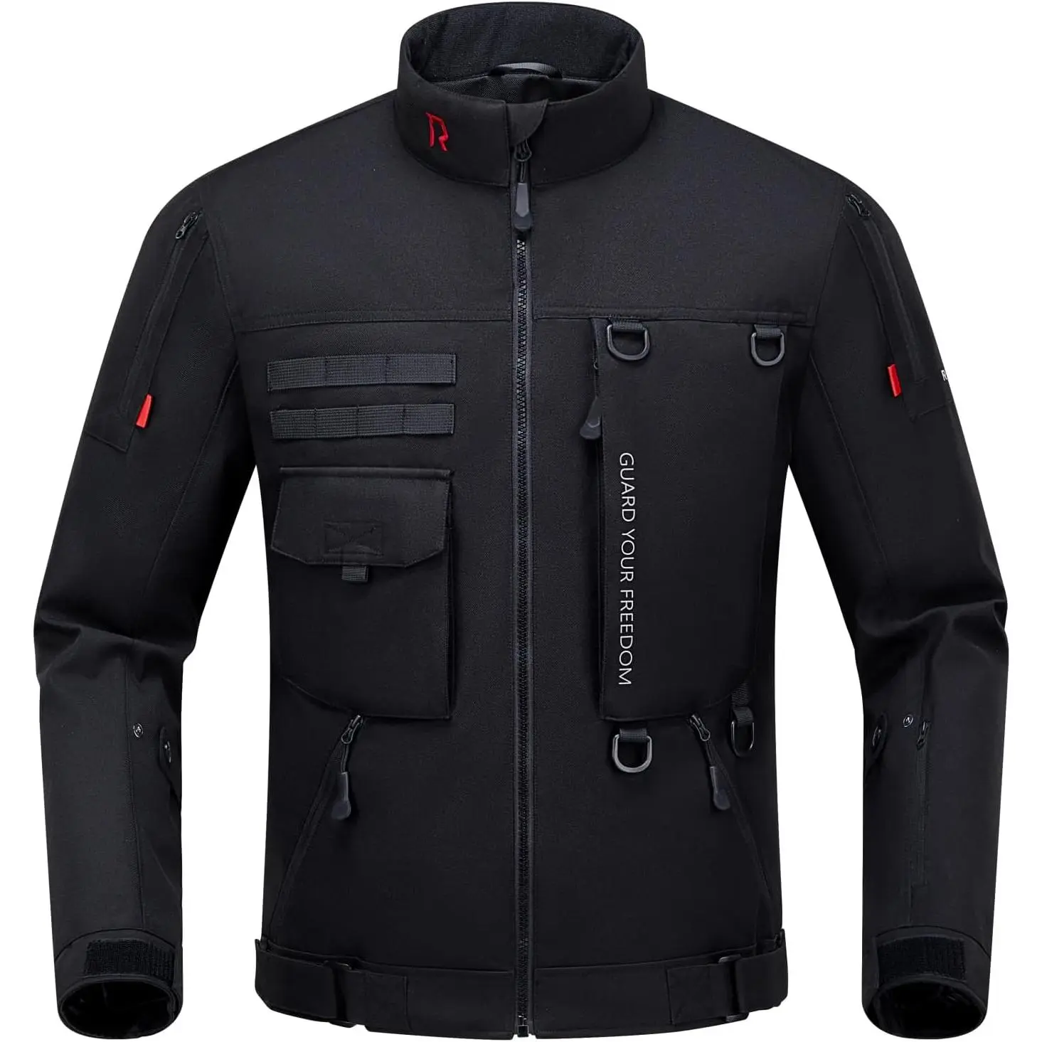 CE Certified Motorcycle Riding Jacket - Synthetic Material, Removable CE Armor, EVA Padding, Adjustable Cuffs & Hem, Asymmetrical 3D Chest Pockets, 3D Embroidered Logo, Fashionable, All-Season Black Size L