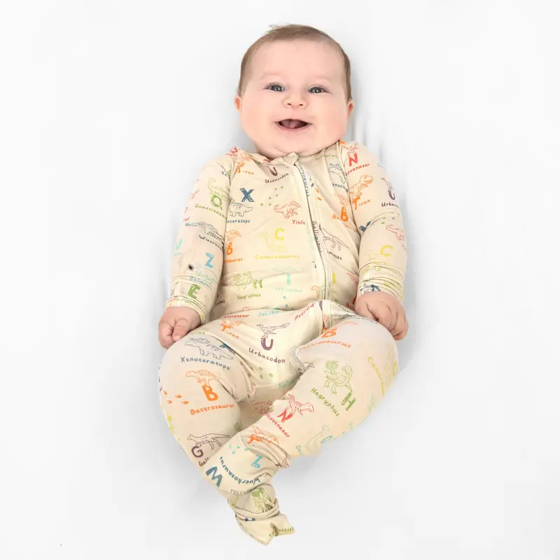 Bellabu Bear Dino ABC Bamboo Convertible Footed Suit - Infant Long Sleeve Flame-Free Bodysuit for Newborns, 9-12 Months Baby Clothing