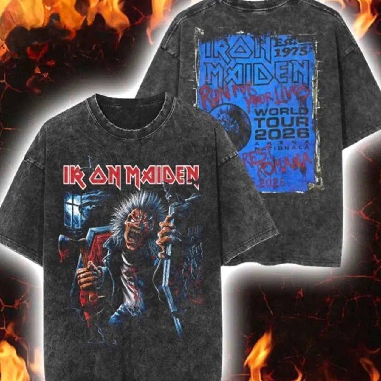 Iron Maiden Bucharest Romania 2026 Tour Exclusive Event Tee At Arena Nationala On 28 May 2026 Vintage Washed Tee 8VH EC7