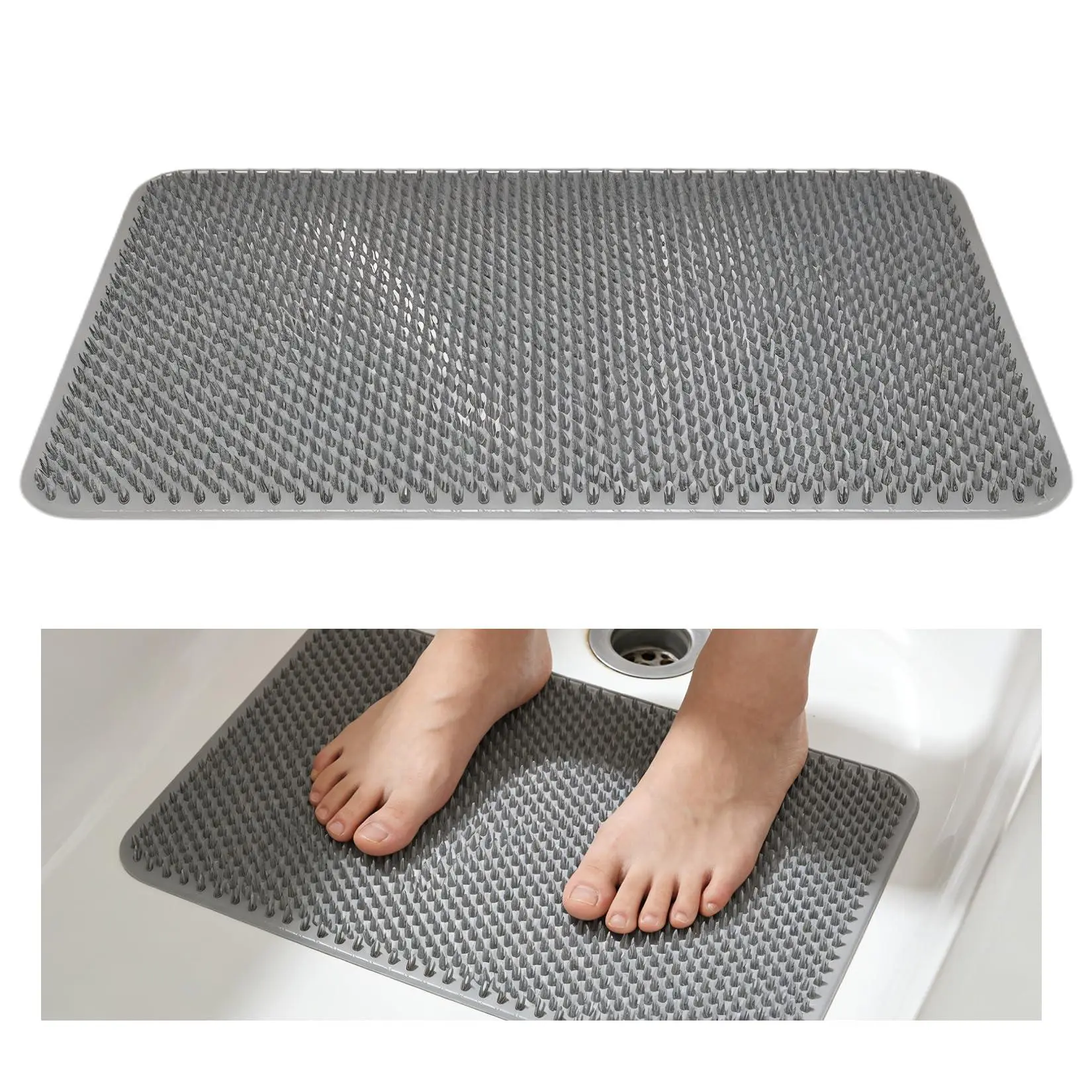 Gaomon 40x70cm Waterproof Non-Slip PVC Shower Mat - Textured Bristles Foot Scrubber - Fast Drainage Holes - Minimalist Gray - Ideal for Wet Bathroom Areas