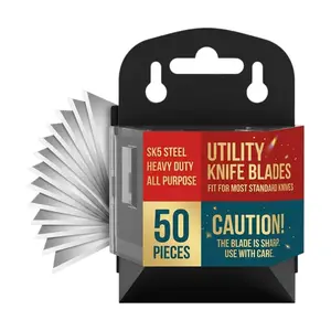 50 Pack Utility Knife Blades, SK5 Steel Box Cutter Blades with Dispenser, Standard Blades for Box Cutter Utility Knife Replacement, Sharper Utility Blade, Refills