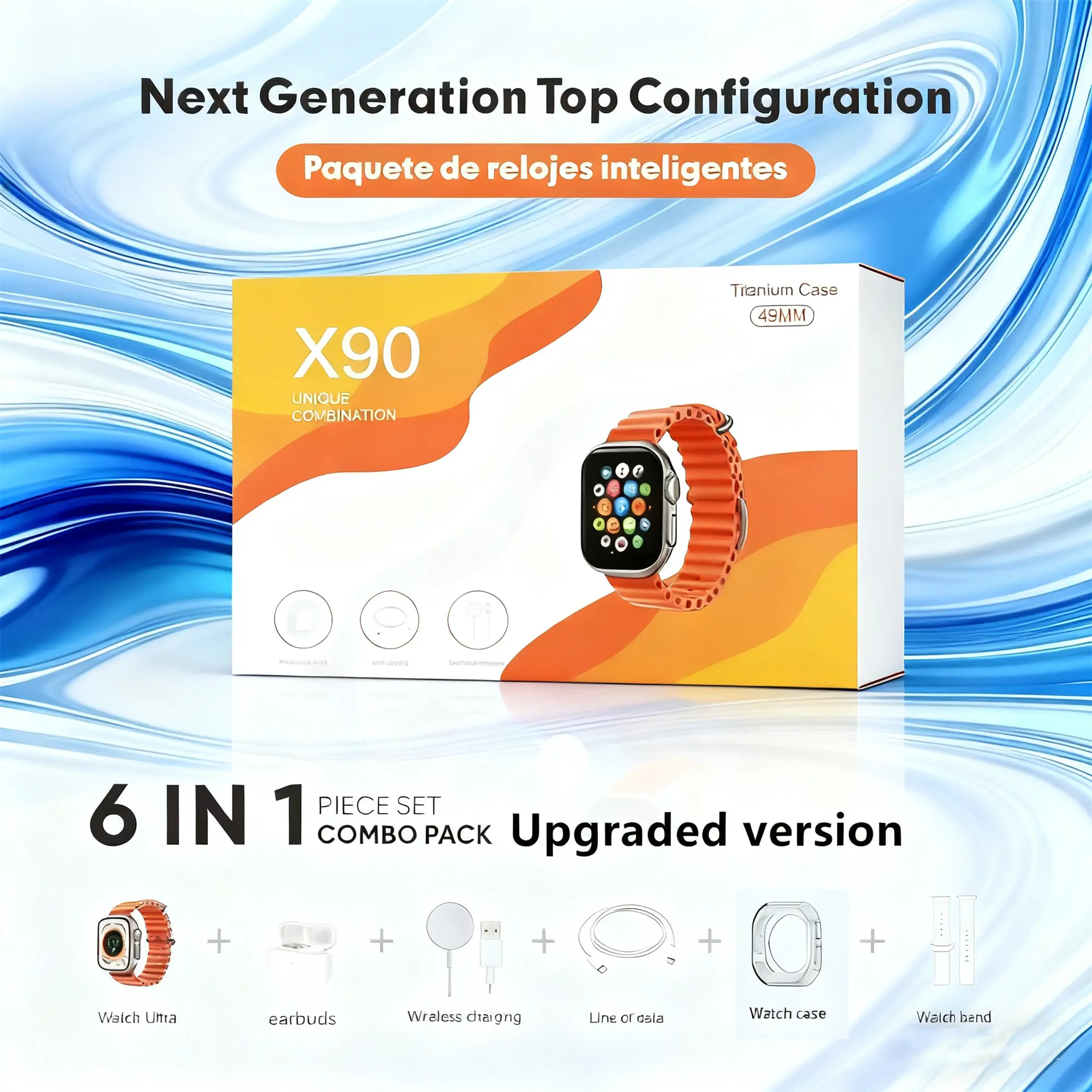 X90 6-in-1 Upgraded version Smartwatch Kit for  with Bluetooth Headphones Watch case Type-C Cable Adapter Audio Support Compact Portable Wearable Tech