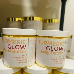 Turmeric Glow Body Butter - Vit C, Blemish Control, Brightening, Hydrating Formula in Jar with White Lid